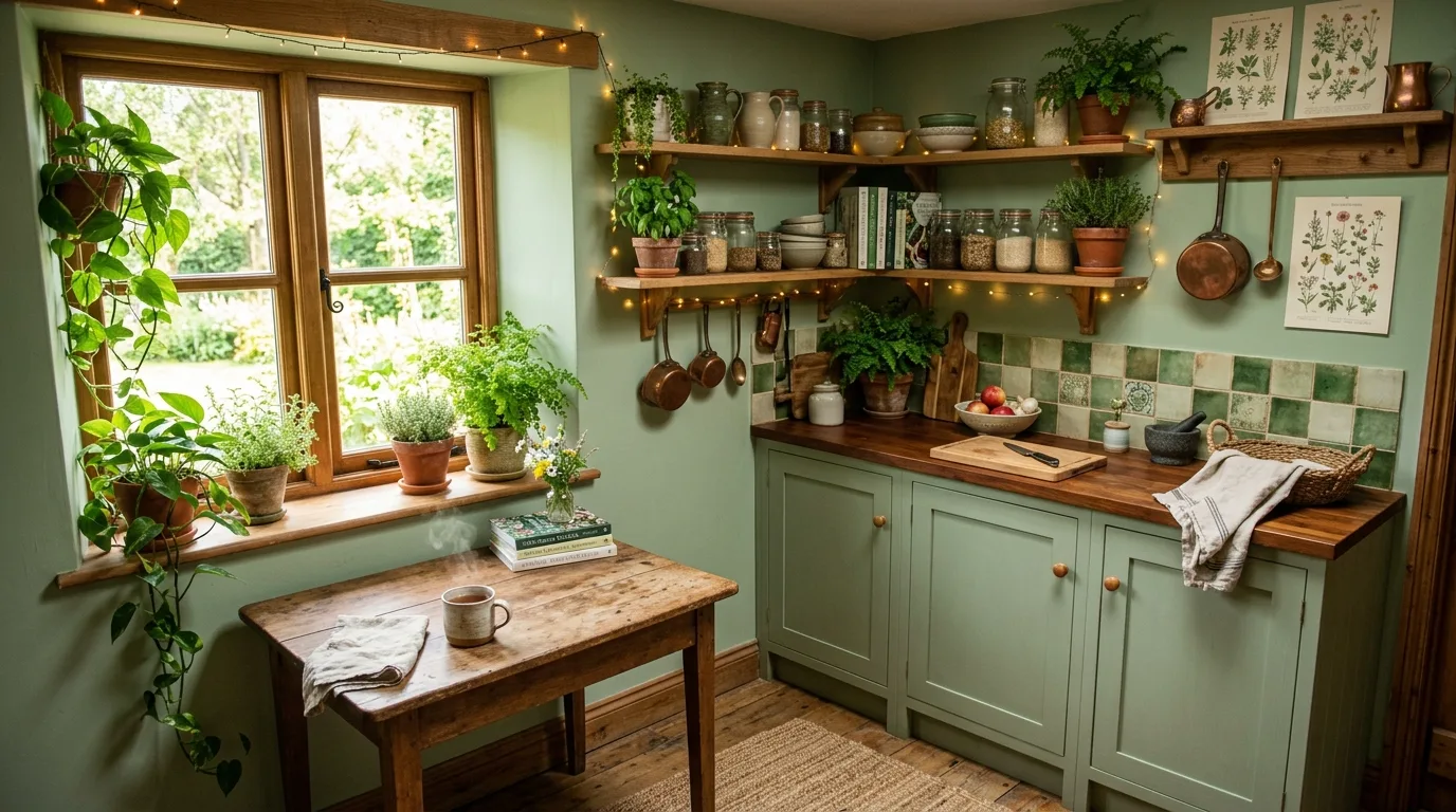 Use rugs and textiles to soften the harder finishes inspiration for a green kitchen.